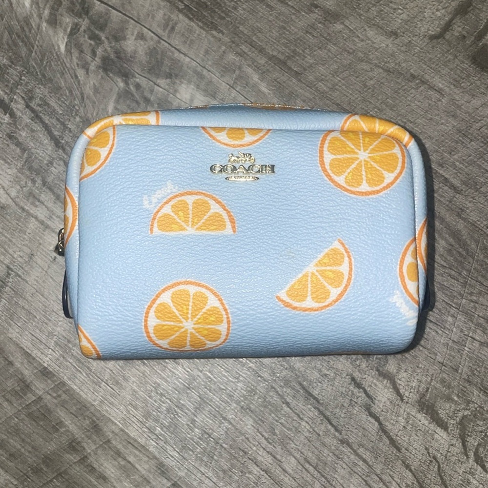 Coach Boxy Cosmetic Case With Orange Print